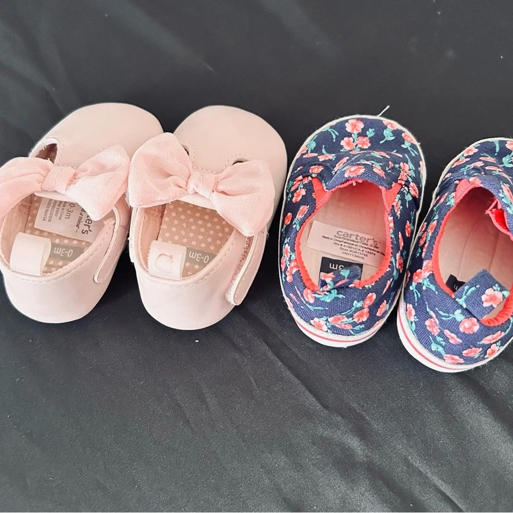 Two Pair Carter's Adorable Soft-Sole Shoes/Infants 0-3 Months/Like New